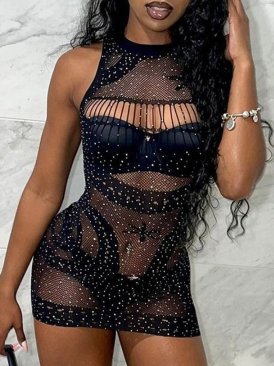 LW SXY See Through Solid Color Mini Dress