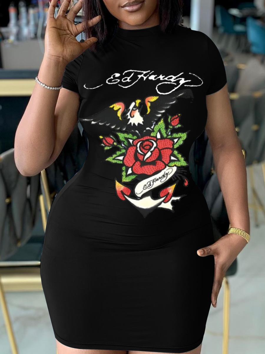 LW Plus Size Floral Figure Letter Print Dress