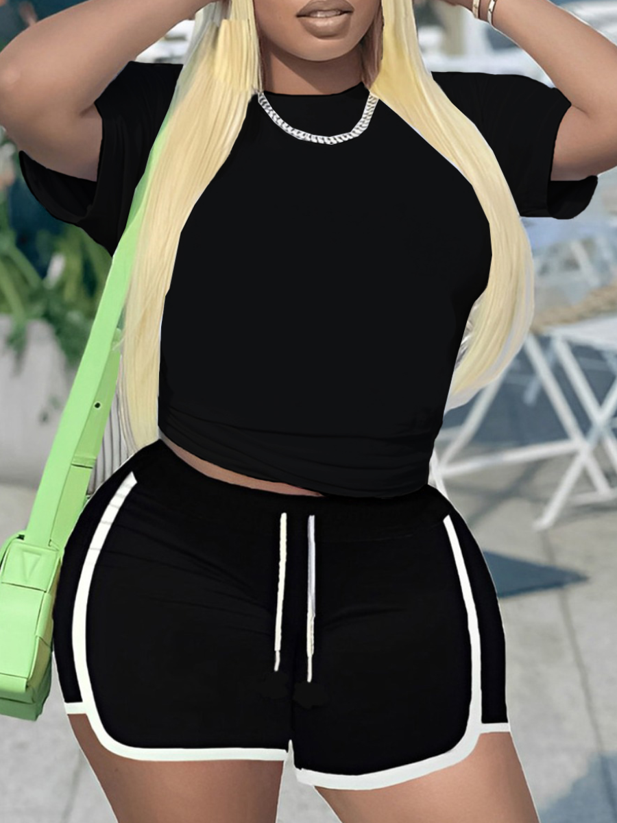 LW BASICS Round Neck Regular Fit Sporty Shorts Set