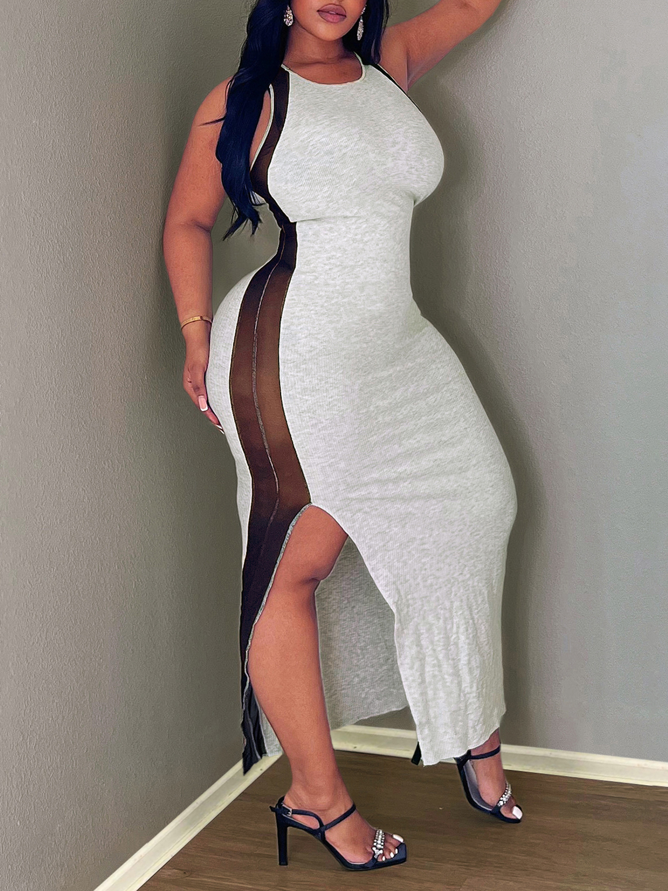 LW SXY Plus Size See Through Side Slit Bodycon Dress 1X