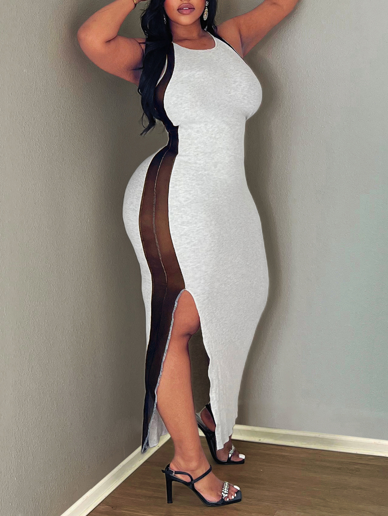 LW SXY Plus Size See Through Side Slit Bodycon Dress 1X