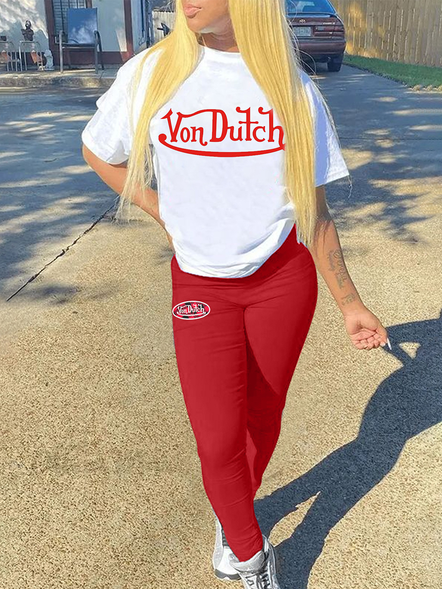LW Round Neck Letter Print Pants Set