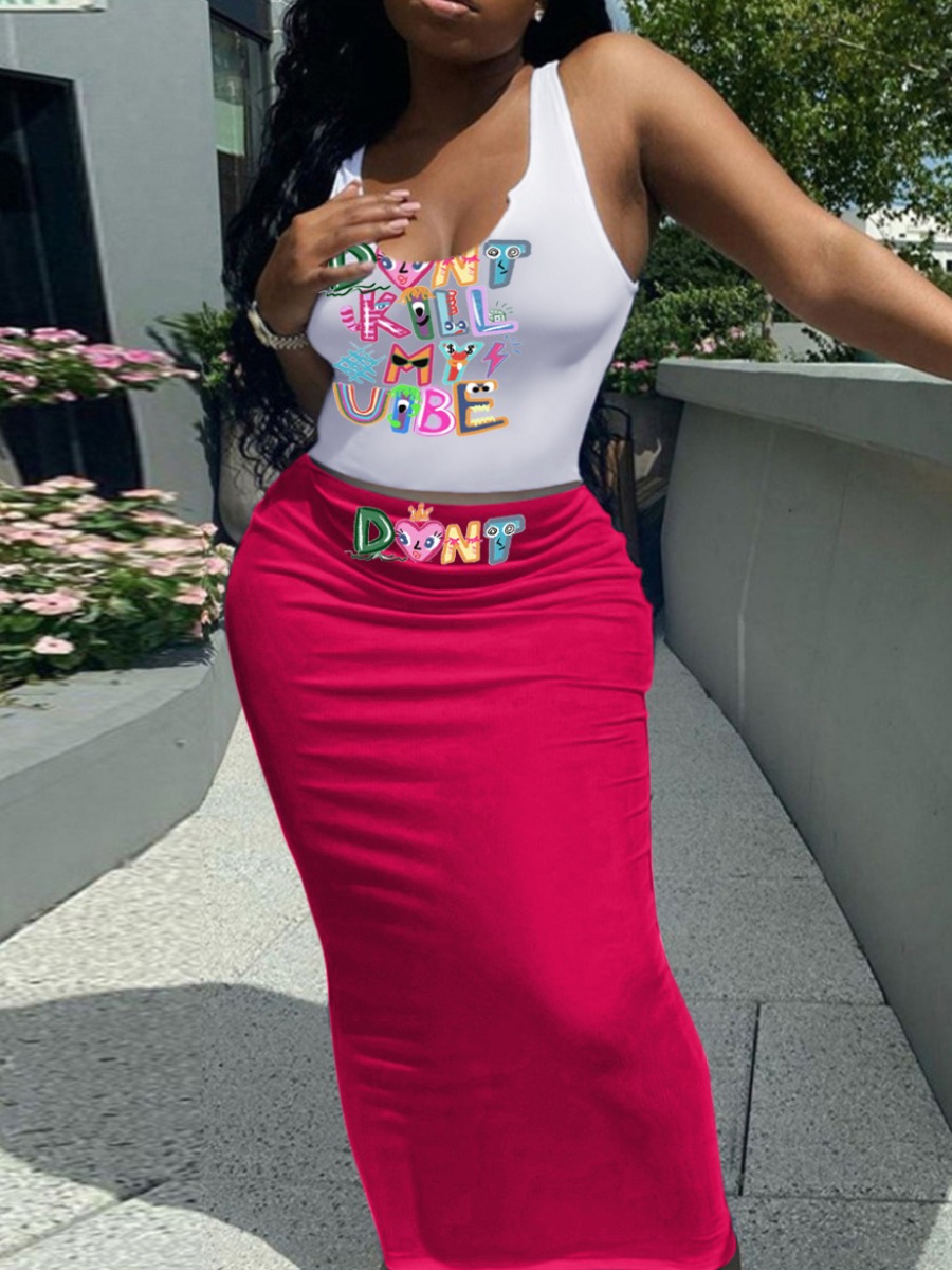 LW Cami Cartoon Letter Print Skirt Set
