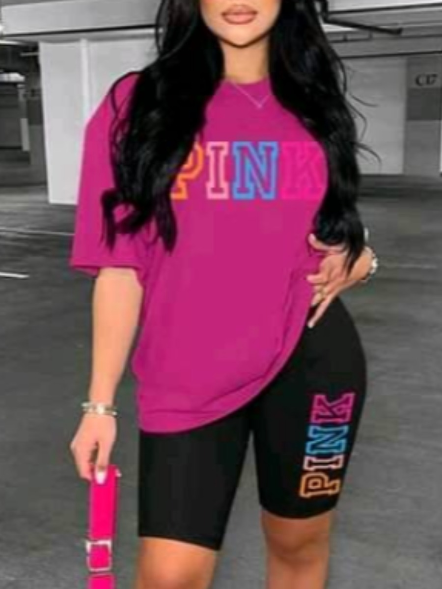 LW Pink Letter Print Shorts Set