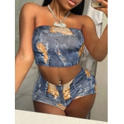 LW Off The Shoulder Mixed Print Crop Top Shorts Se