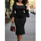LW BASICS Plus Size Round Neck Flared Bodycon Dres