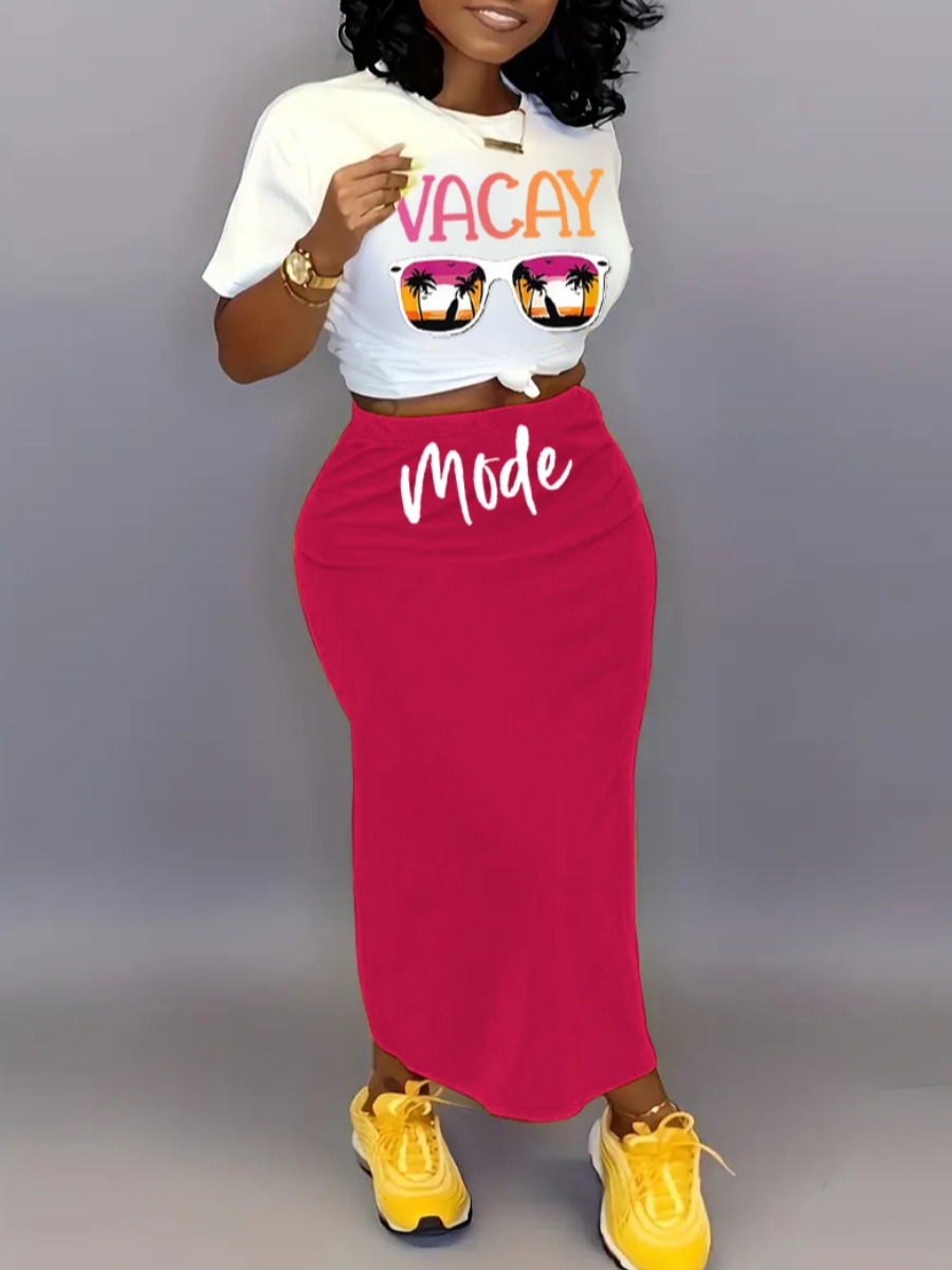 LW Gradient Letter Print Skirt Set