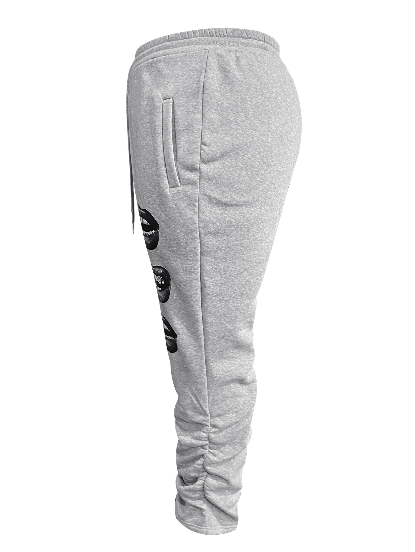 LW Plus Size Lip Print Drawstring Stacked Sweatpants 5X