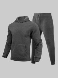 LW BASICS Men Hooded Collar Kangaroo Pocket Tracksuit Set