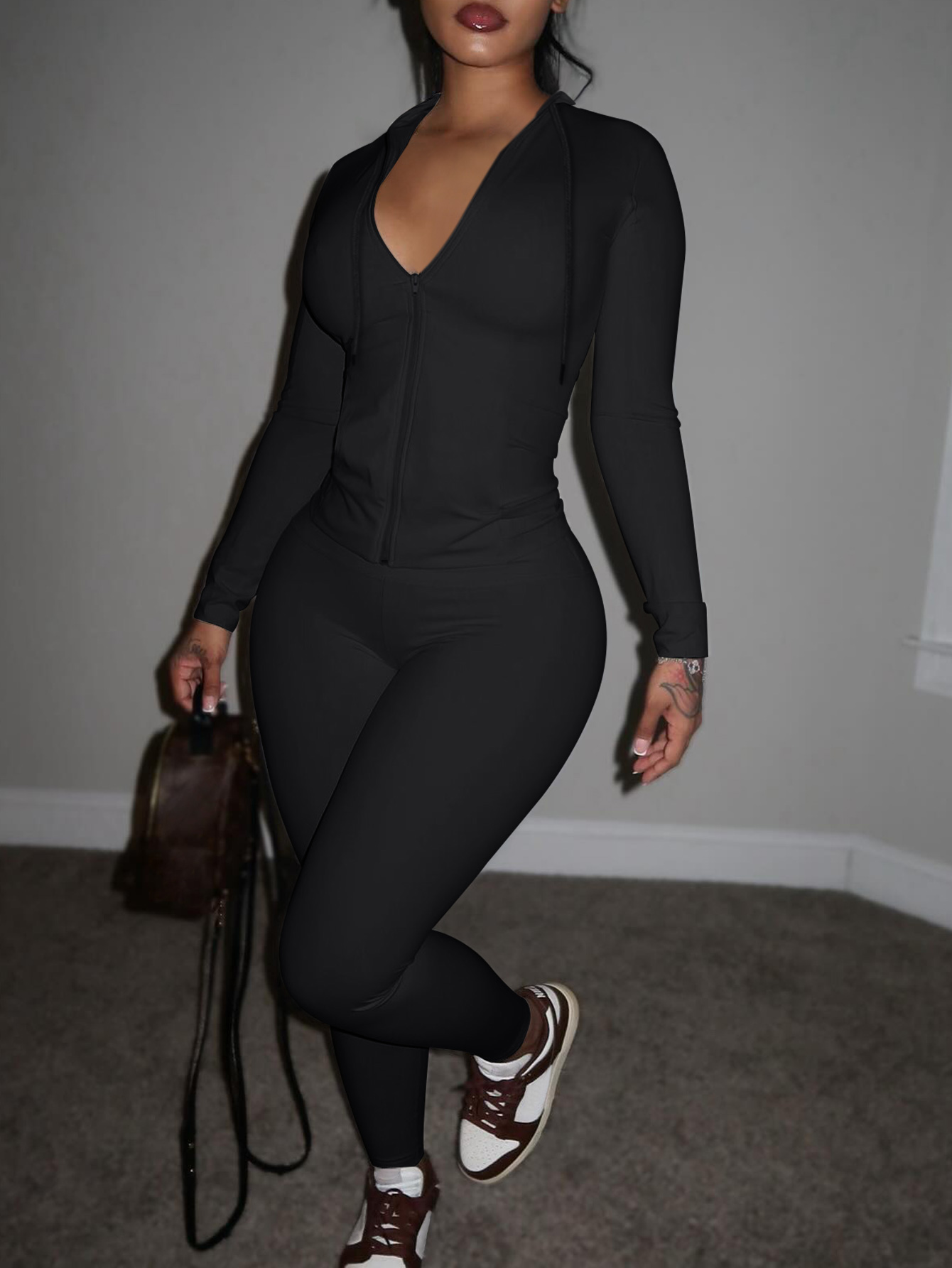 LW None Solid Color Two-piece Pants Set