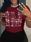 LW Plus Size Rhinestone Blessed Letter T-shirt