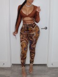LW Bandage Design Mixed Print Two-piece Pants Set