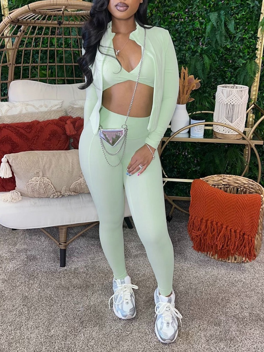 LW BASICS Zipper Design Cami High Waist Three Piece Pants Set