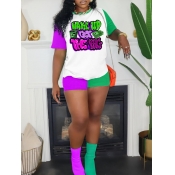 LW Money Letter Print Patchwork Shorts Set