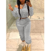 LW Hooded Collar Drawstring Tracksuit Set