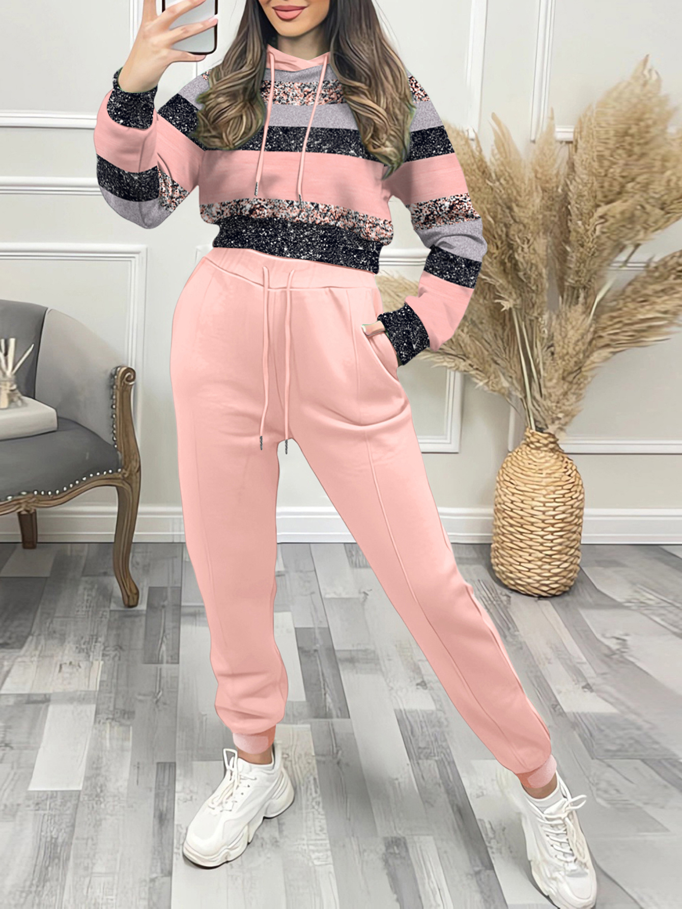 LW BASICS Color Contrast Two-piece Pants Set