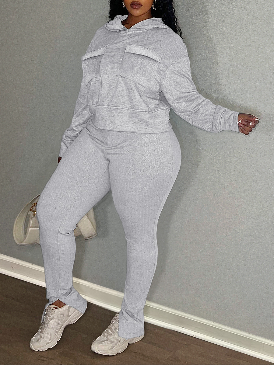 LW Plus Size Hooded Collar Pocket Design Tracksuit Set 5X