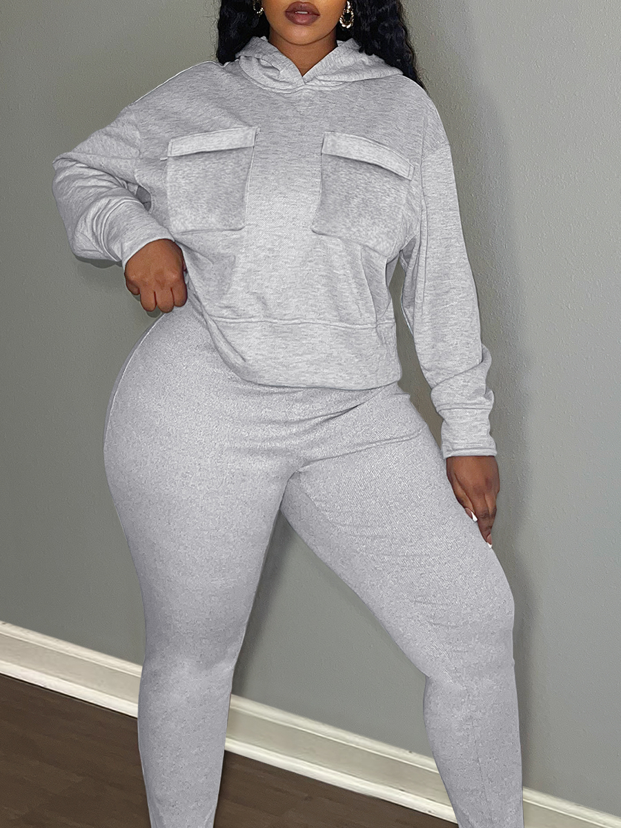 LW Plus Size Hooded Collar Pocket Design Tracksuit Set 5X