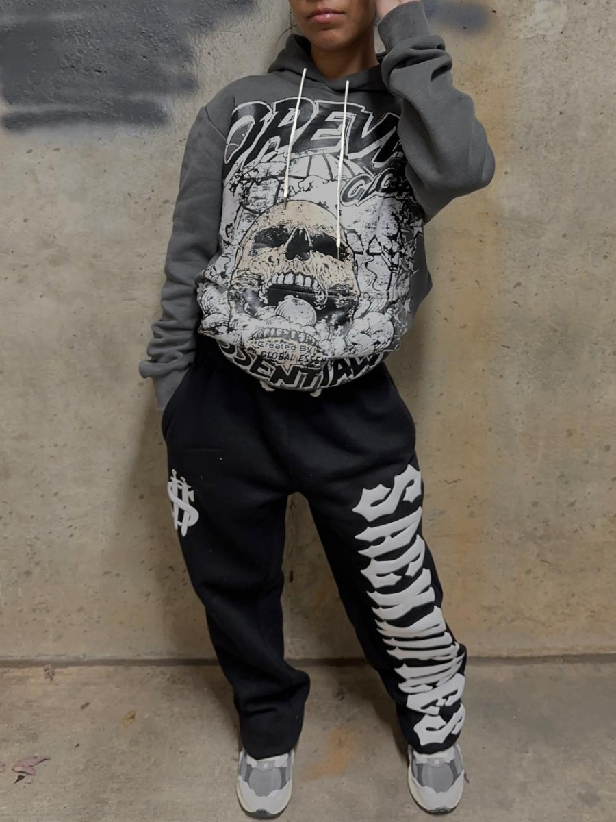 LW Pattern Skull Head Print Two-piece Pants Set