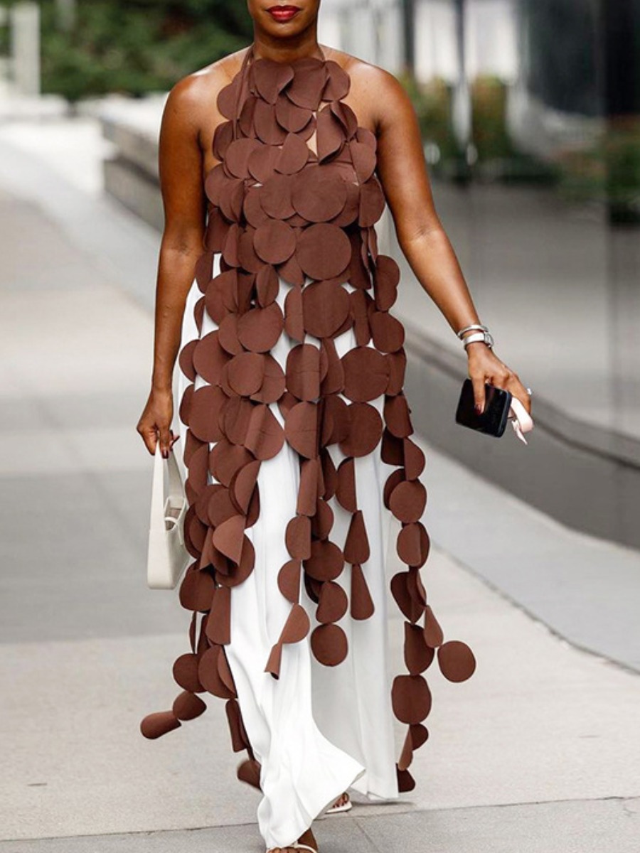 LW Cut Out Geometric Pattern Maxi Dress