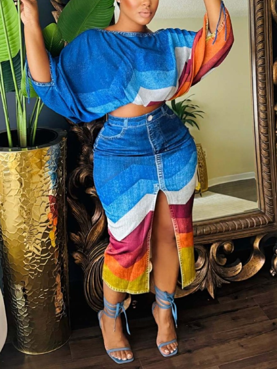 LW Plus Size Pattern Striped Two-piece Skirt Set