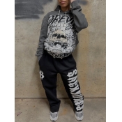 LW Pattern Skull Head Print Two-piece Pants Set