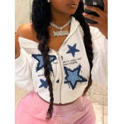 LW Solid Color Zipper Design Mixed Print Hoodie