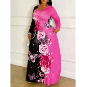 LW BASICS Plus Size Butterfly Floral Print Dress