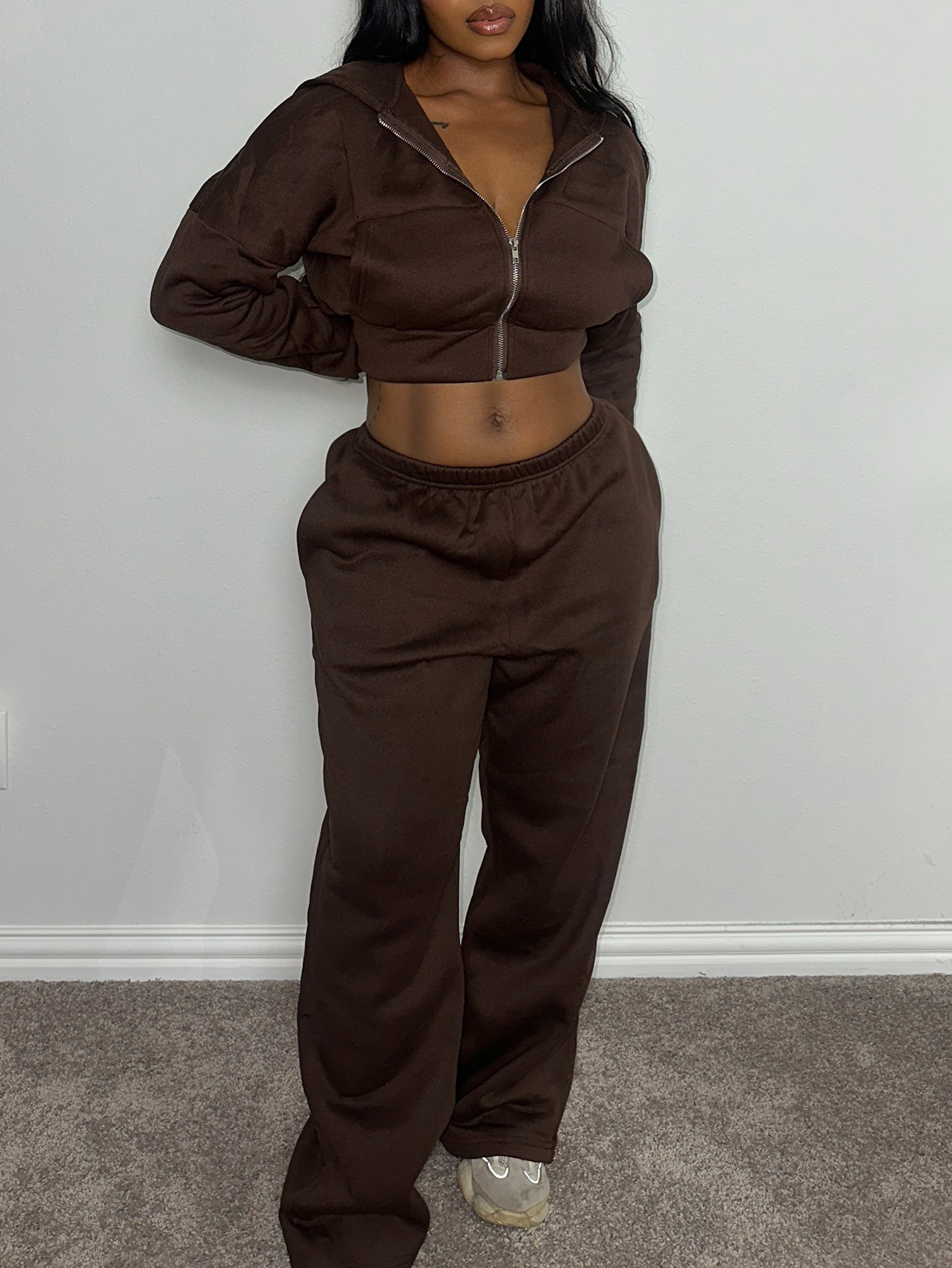LW Hooded Collar Loose Pants Set