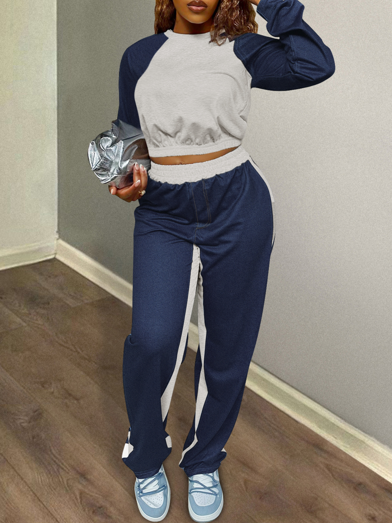 LW Patchwork Color Contrast Two-piece Pants Set