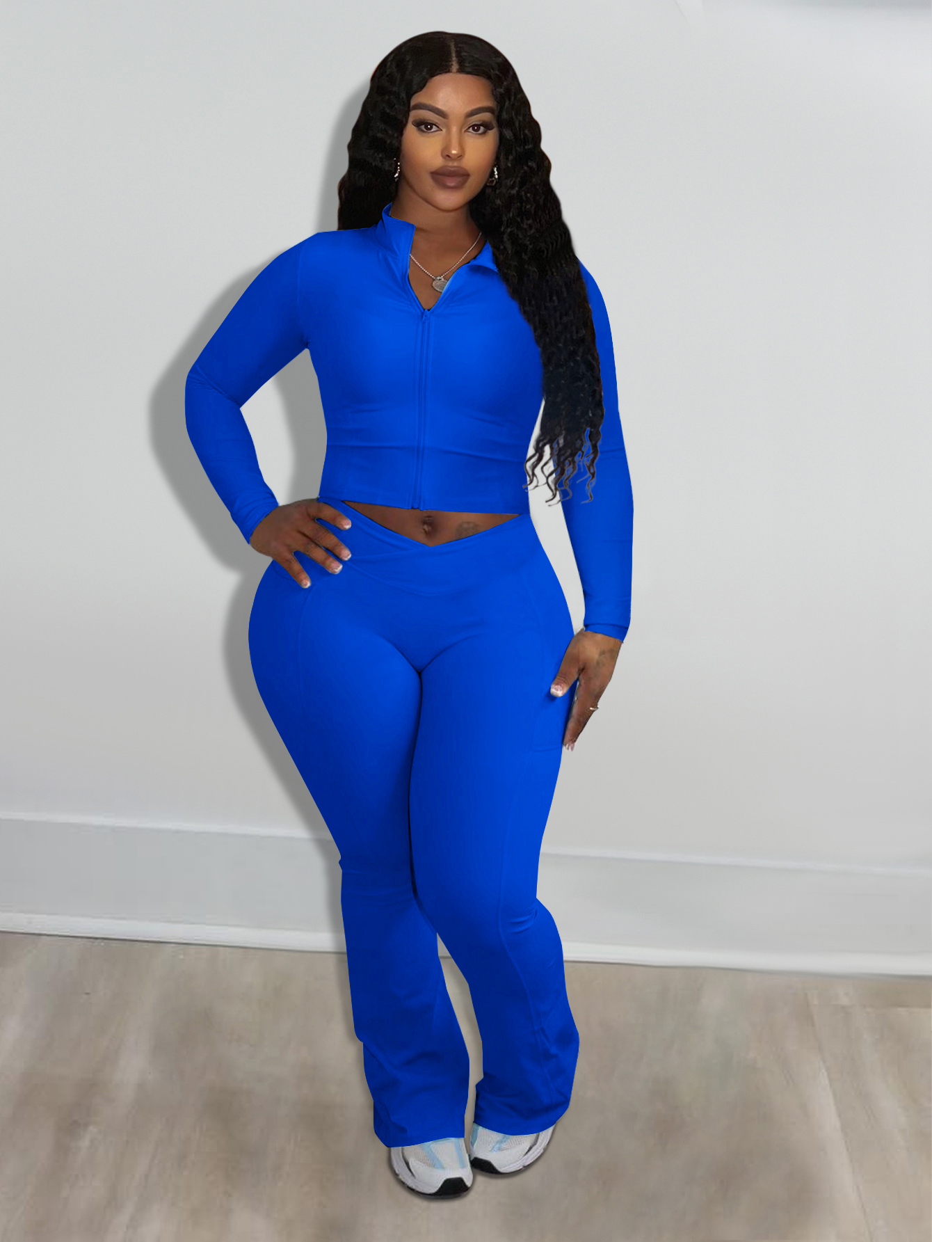 LW Plus Size Pocket Design Solid Color Two-piece Pants Set