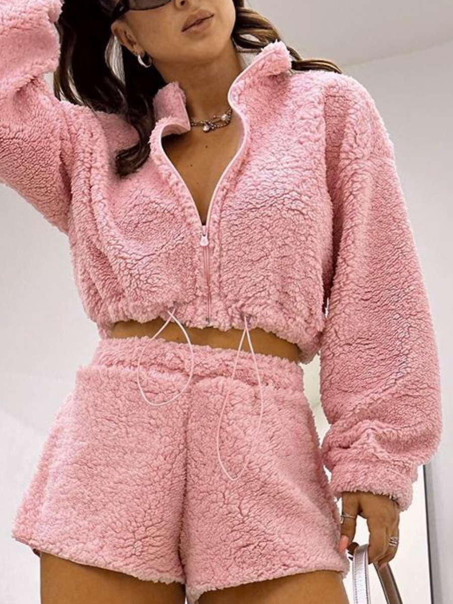 LW BASICS Drawstring Solid Color Two-piece Shorts Set