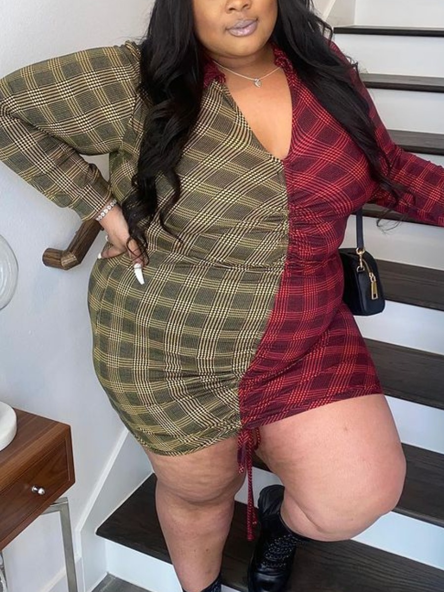 LW Plus Size Drawstring Plaid Dress 4X