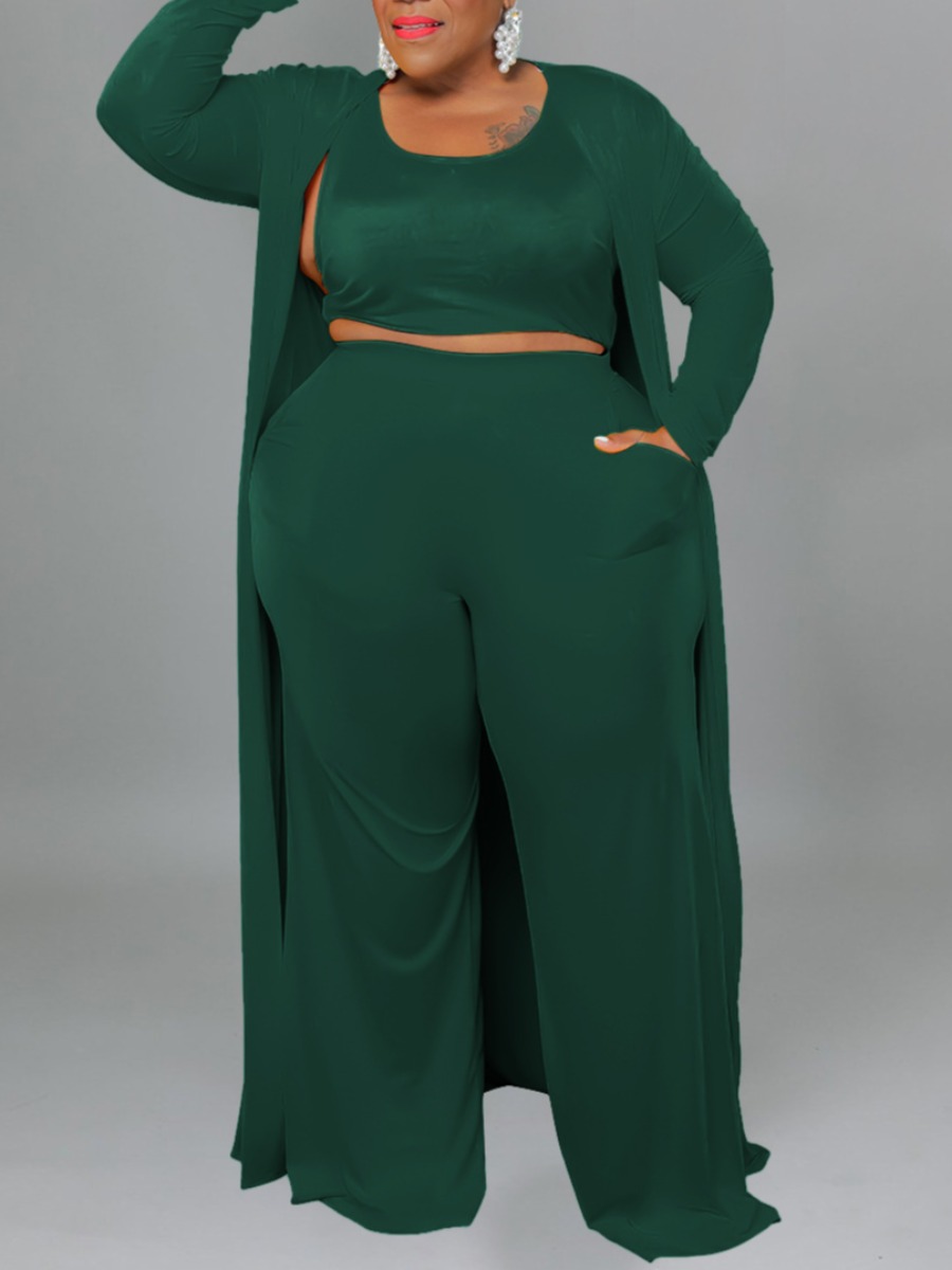 LW BASICS Plus Size Solid Color Two-piece Pants Set