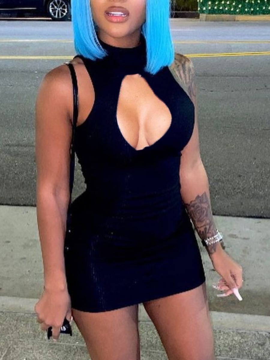 LW SXY Cut Out Solid Color Mini Dress