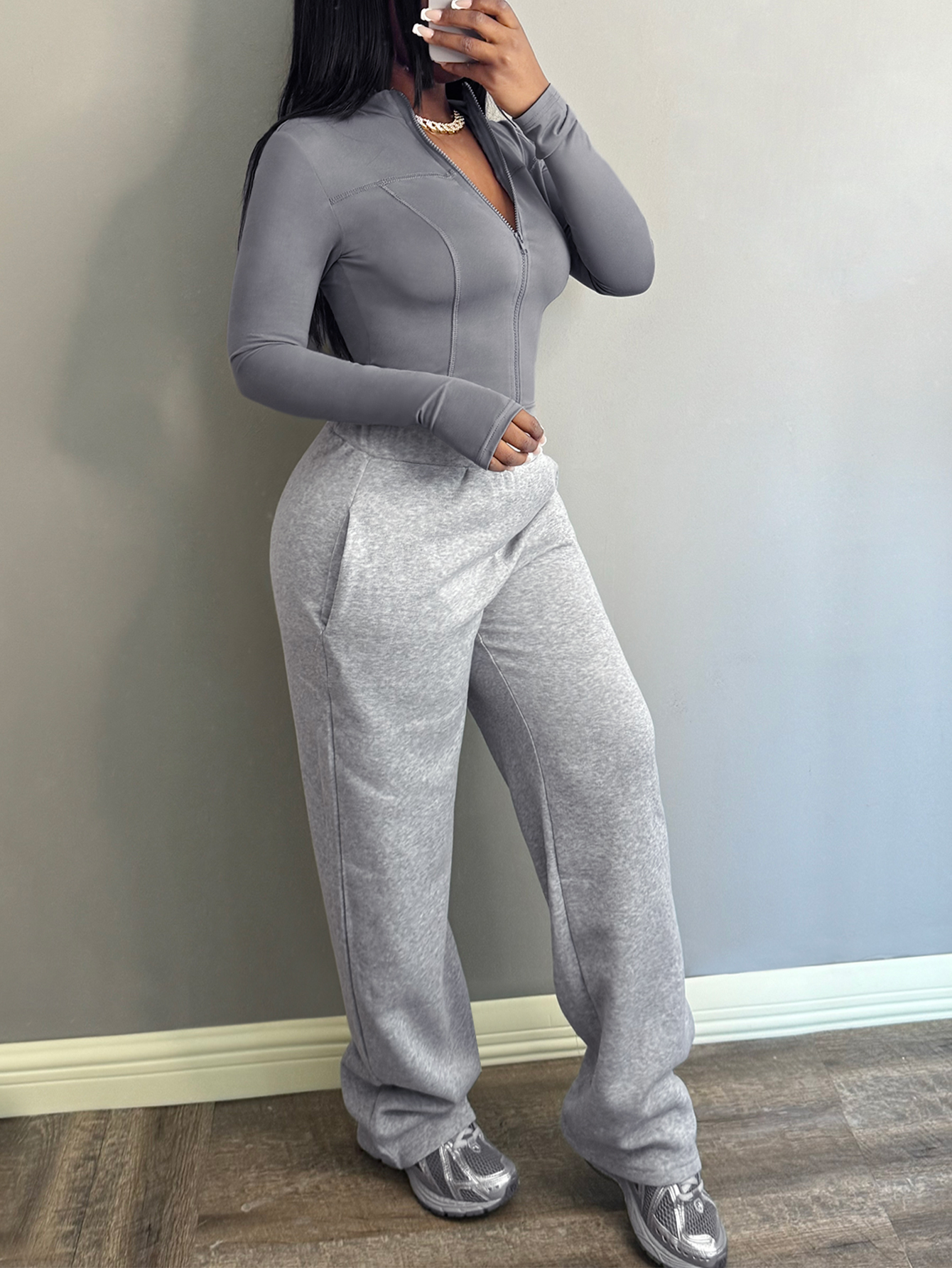 LW Solid Color Two-piece Pants Set