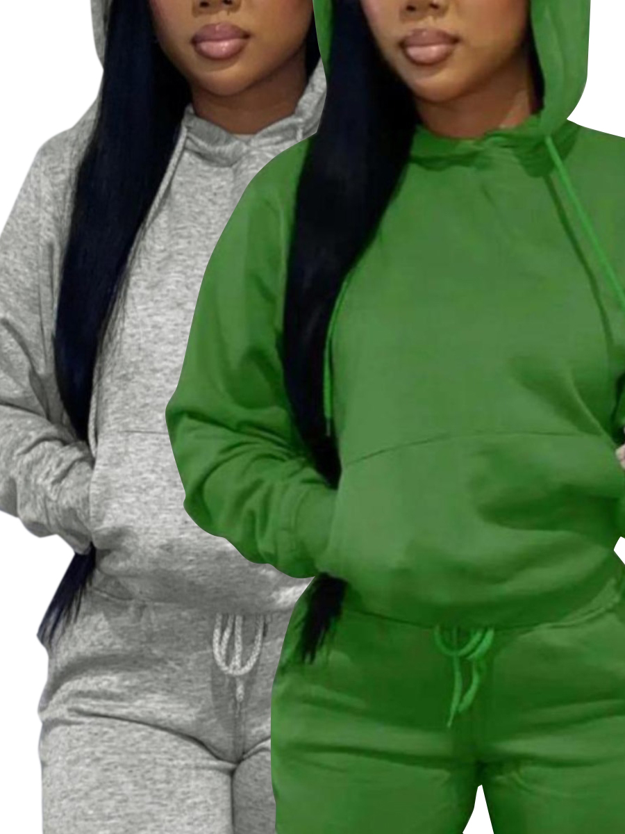 LW BASICS 2 Pack Solid Color Kangaroo Pocket Hoodie Sweatshirt