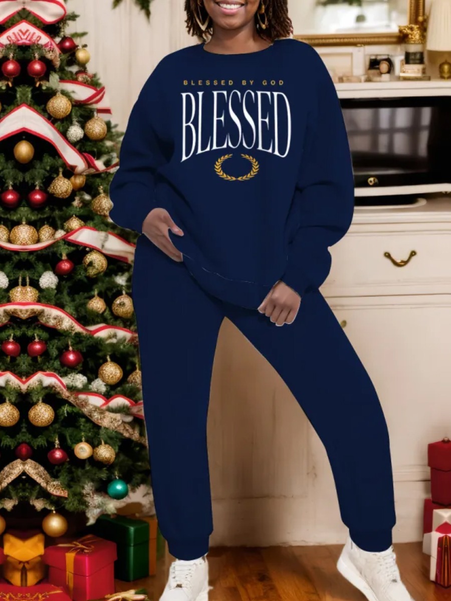 LW Plus Size Pattern Letter Two-piece Pants Set