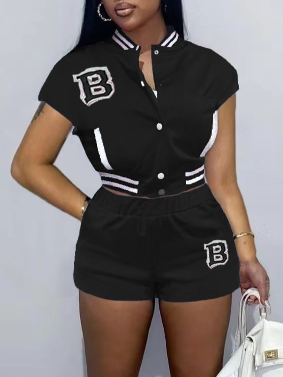 LW Street Polyester Round Neck Pattern Letter Shor