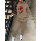 LW Street Polyester Hooded Collar Pattern Lip Prin