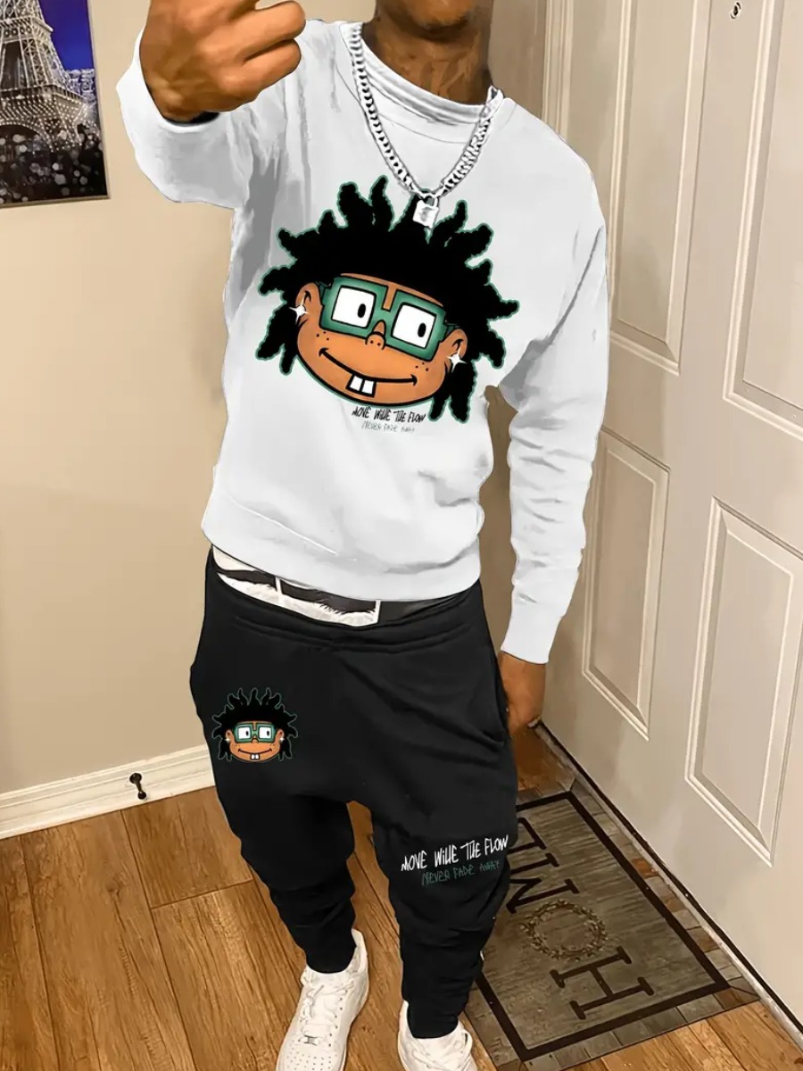 LW Men Pattern Cartoon Print Two-piece Pants Set