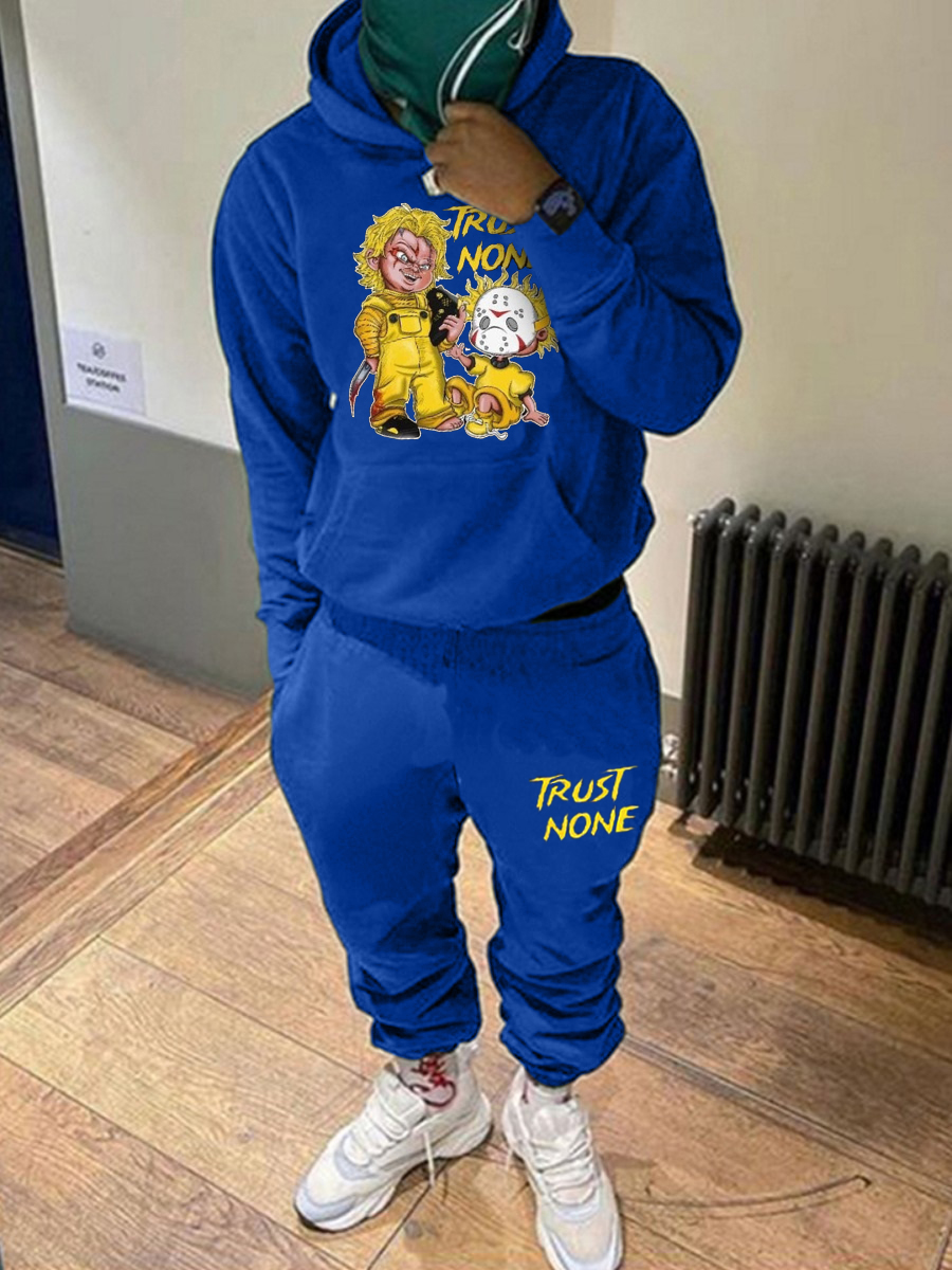 LW Men Cartoon Print Regular Two-piece Pants Set