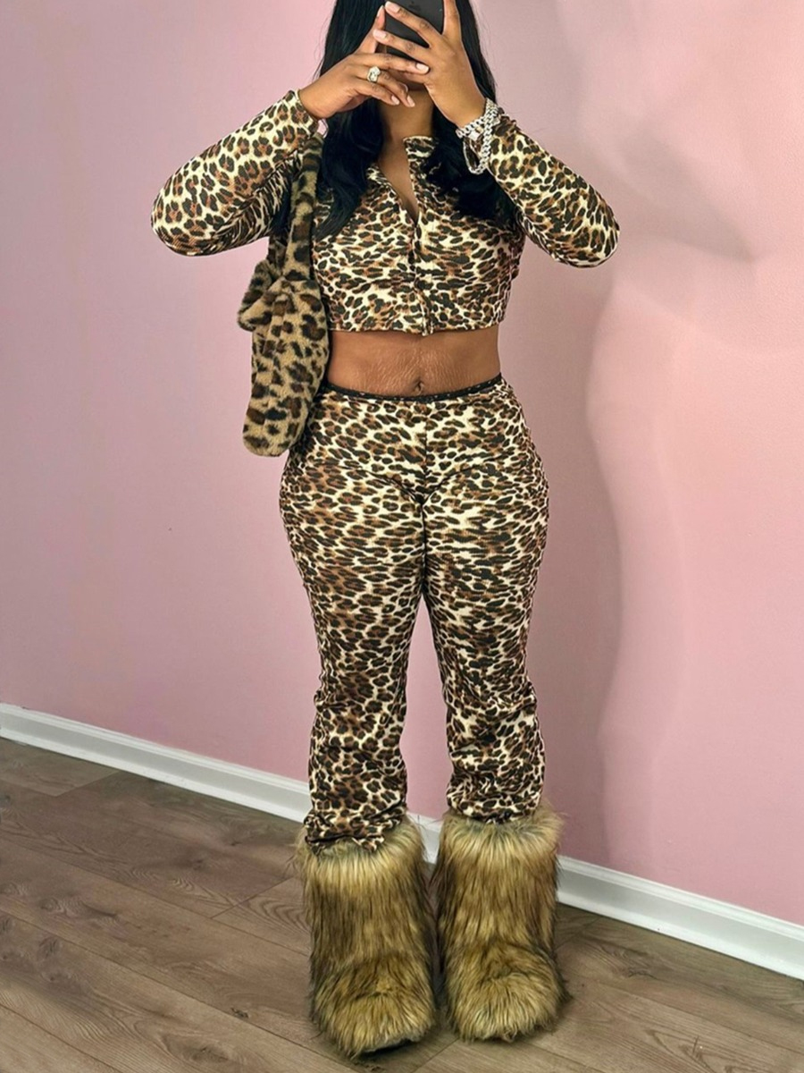 LW SXY Sxy Polyester Round Neck Pattern Leopard Pr