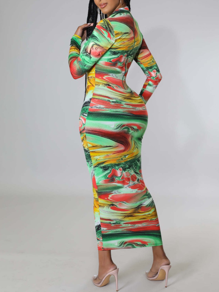 LW COTTON Pattern Geometric Maxi Dress