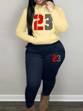 LW Casual Polyester Hooded Collar Drawstring Print Long Sleeve Two-piece Pants Set