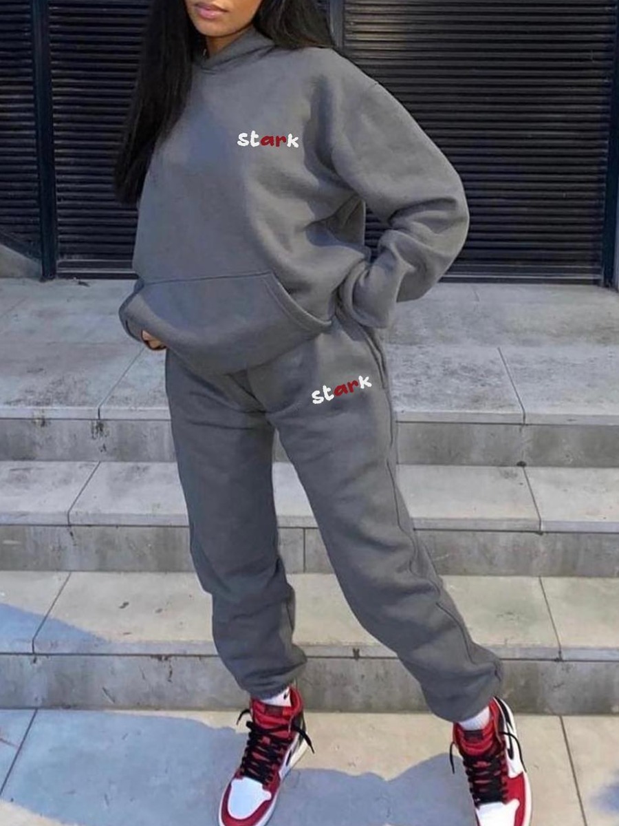 LW Street Polyester Hooded Collar Pattern Letter L