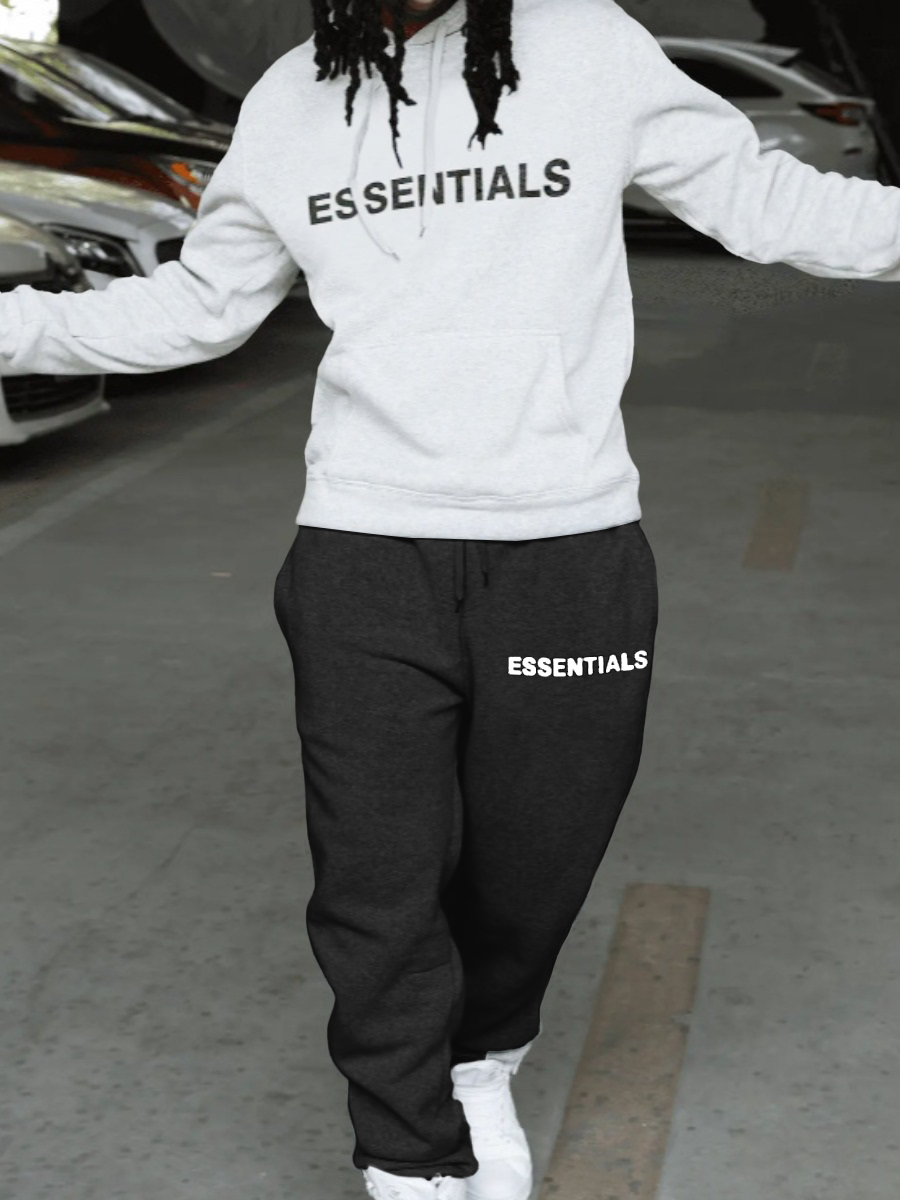 LW Men Pattern Letter Regular Black And White Two-piece Pants Set