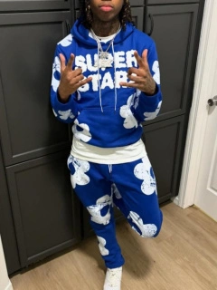 LW Men Pattern Letter Floral Two-piece Pants Set