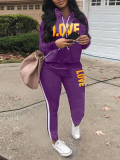 LW Casual Polyester Hooded Collar Pattern Letter Print Long Sleeve Two-piece Pants Set