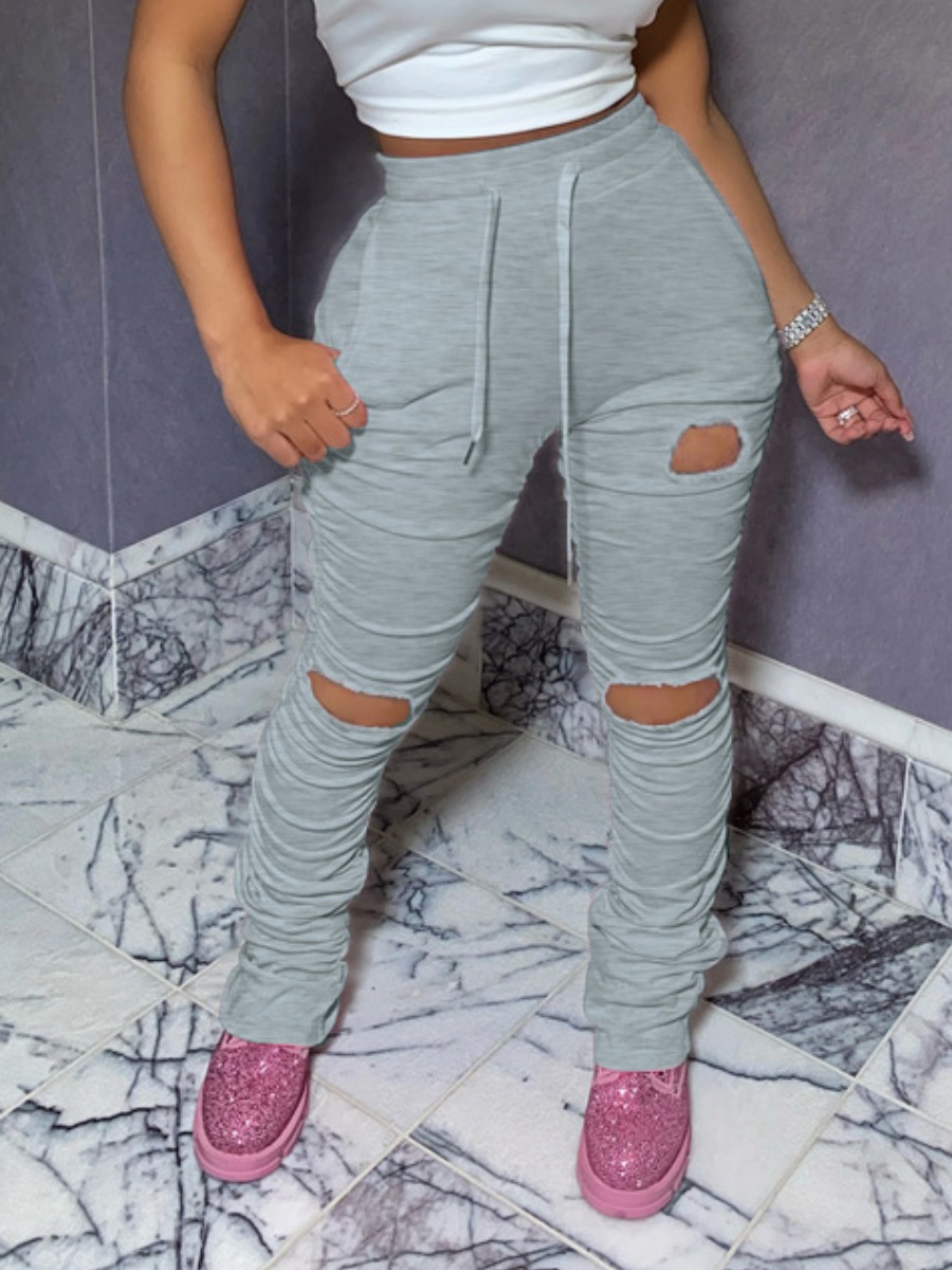 LW Ripped Solid Color Pants